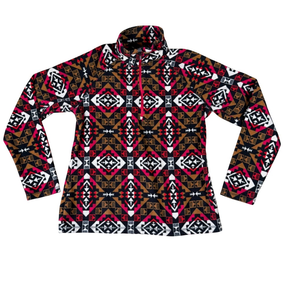Eddie Bauer Womens M Fleece Pullover 1/4 Zip Geometric Southwestern Pink Black